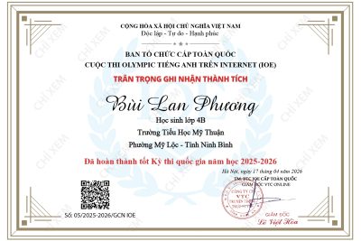 Kết quả Cuộc thi Olympic Tiếng Anh trên Internet – IOE cấp Quốc gia năm học 2025 – 2026 của trường Tiểu học Mỹ Thuận